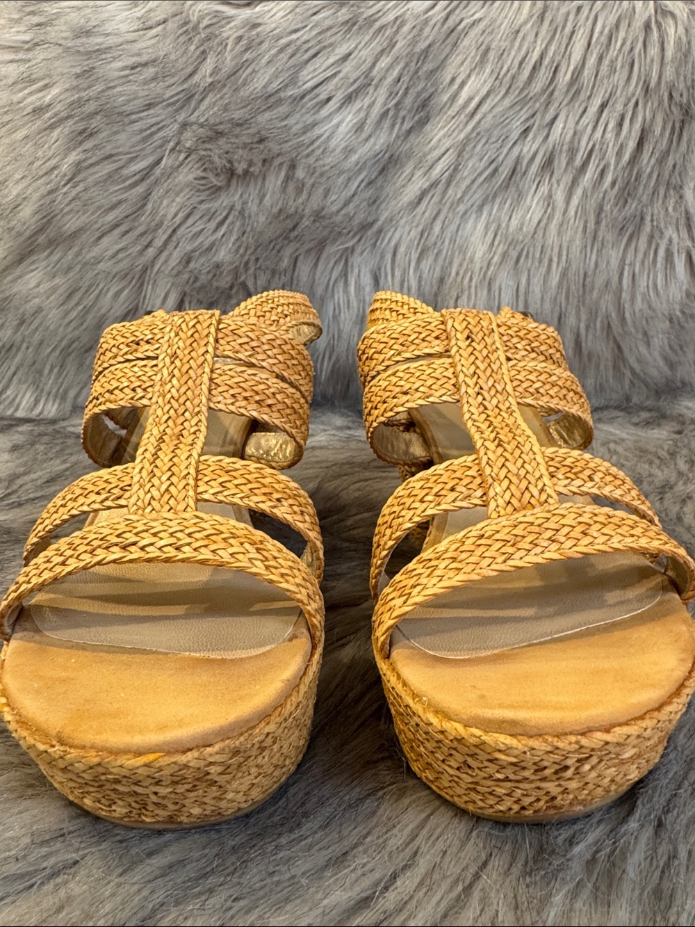 Stuart Weitzman Braided Platform Wedge Sandals in Tan Size 9 - Picture 6 of 10